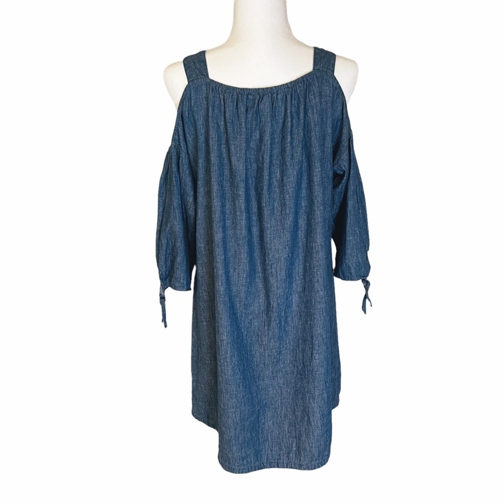 Madewell Chambray Cold-Shoulder Linen/Cotton Blend Denim Dress Size Small - Picture 4 of 9
